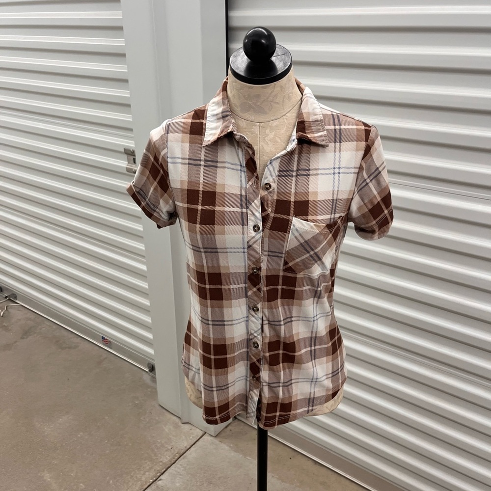 Women's Brown Plaid Button Down Shirt